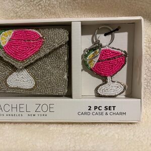 Rachel Zoe Pink and Silver Beaded Novelty Card Case & Charm Set